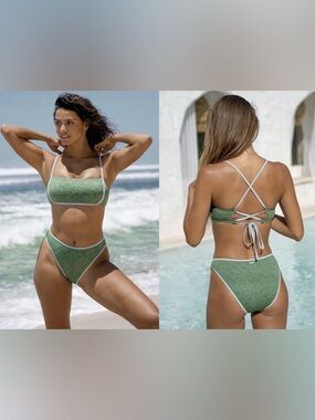 Berlook 2 Piece Swimsuit Bikini Size Top M Bottom L Large Blue Green NEW